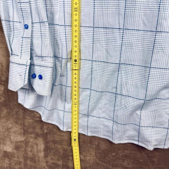 Emanuel Berg Modern Fit Checkered Dress Shirt Men M/L Blue White Stretch Soft - Picture 9 of 13